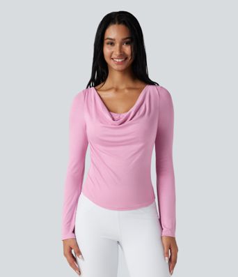 Ribbed Cowl Neck Long Sleeve Dance Sports Top Ribbed Cowl Neck Long Sleeve Dance Sports Top