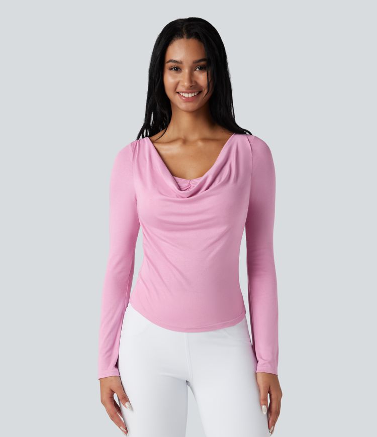 Ribbed Cowl Neck Long Sleeve Dance Sports Top Ribbed Cowl Neck Long Sleeve Dance Sports Top