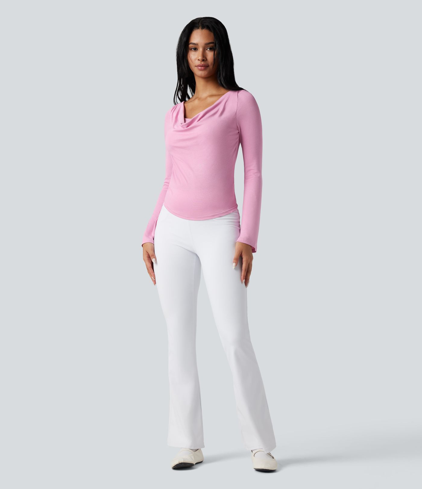Ribbed Cowl Neck Long Sleeve Dance Sports Top Ribbed Cowl Neck Long Sleeve Dance Sports Top