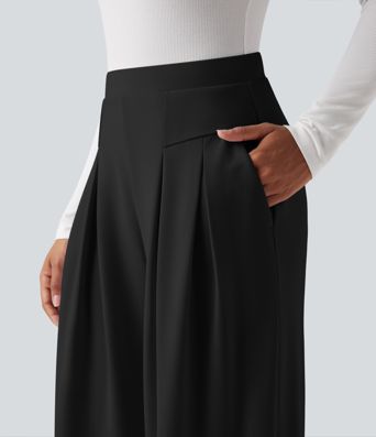 Pantalon tailleur jambes larges taille haute avec poches