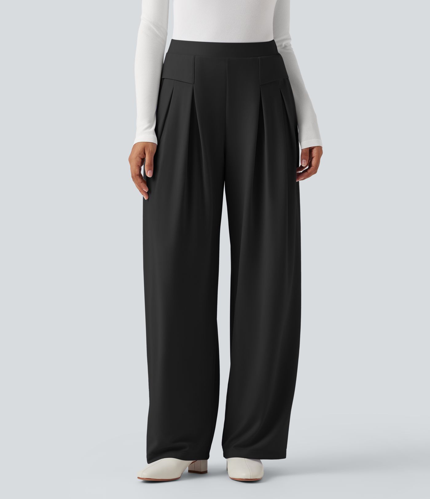 Pantalon tailleur jambes larges taille haute avec poches