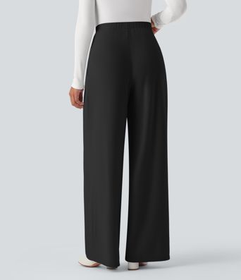Pantalon tailleur jambes larges taille haute avec poches