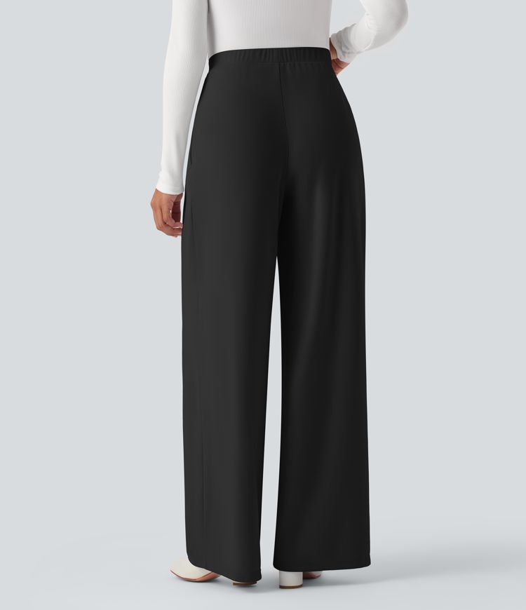 High-waisted, wide-leg tailored trousers with pockets
