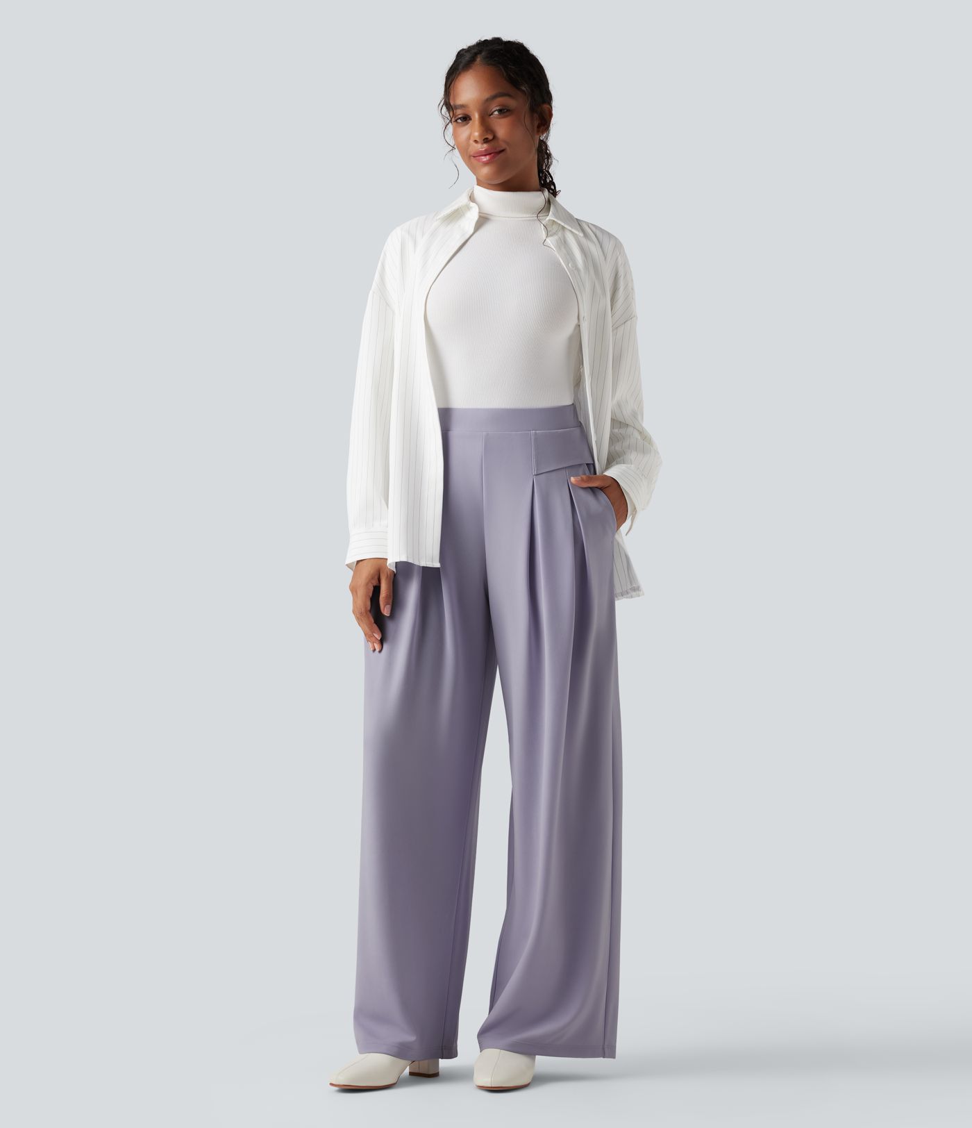 High Waisted Work Wide Leg Pants with Pockets