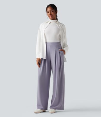 High Waisted Work Wide Leg Pants with Pockets