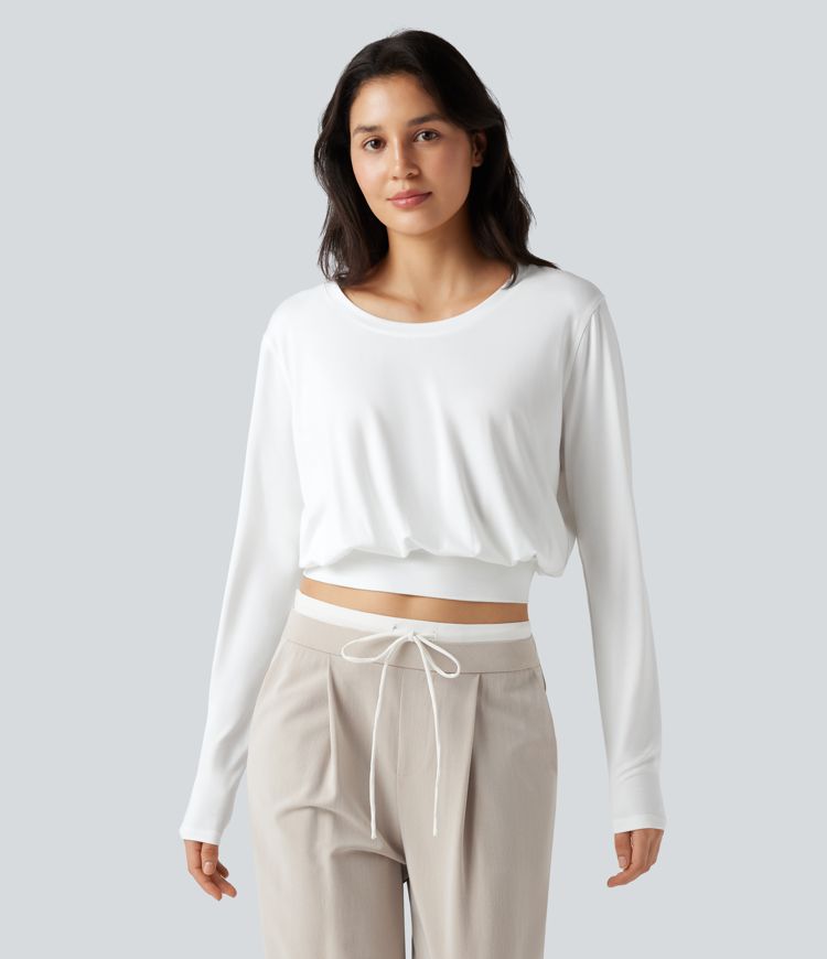 Scoop Neck Long Sleeve Casual T-Shirt