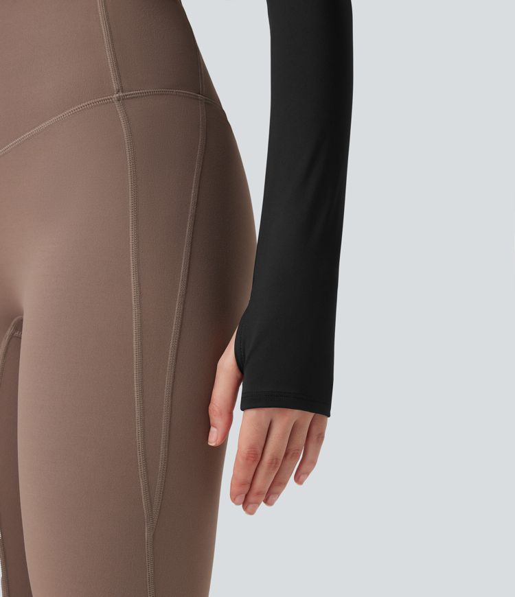 SoftlyZero™ Airy Square Neck Long Sleeve Thumb Hole Cool Touch Cropped Yoga Sports Top-UPF50+