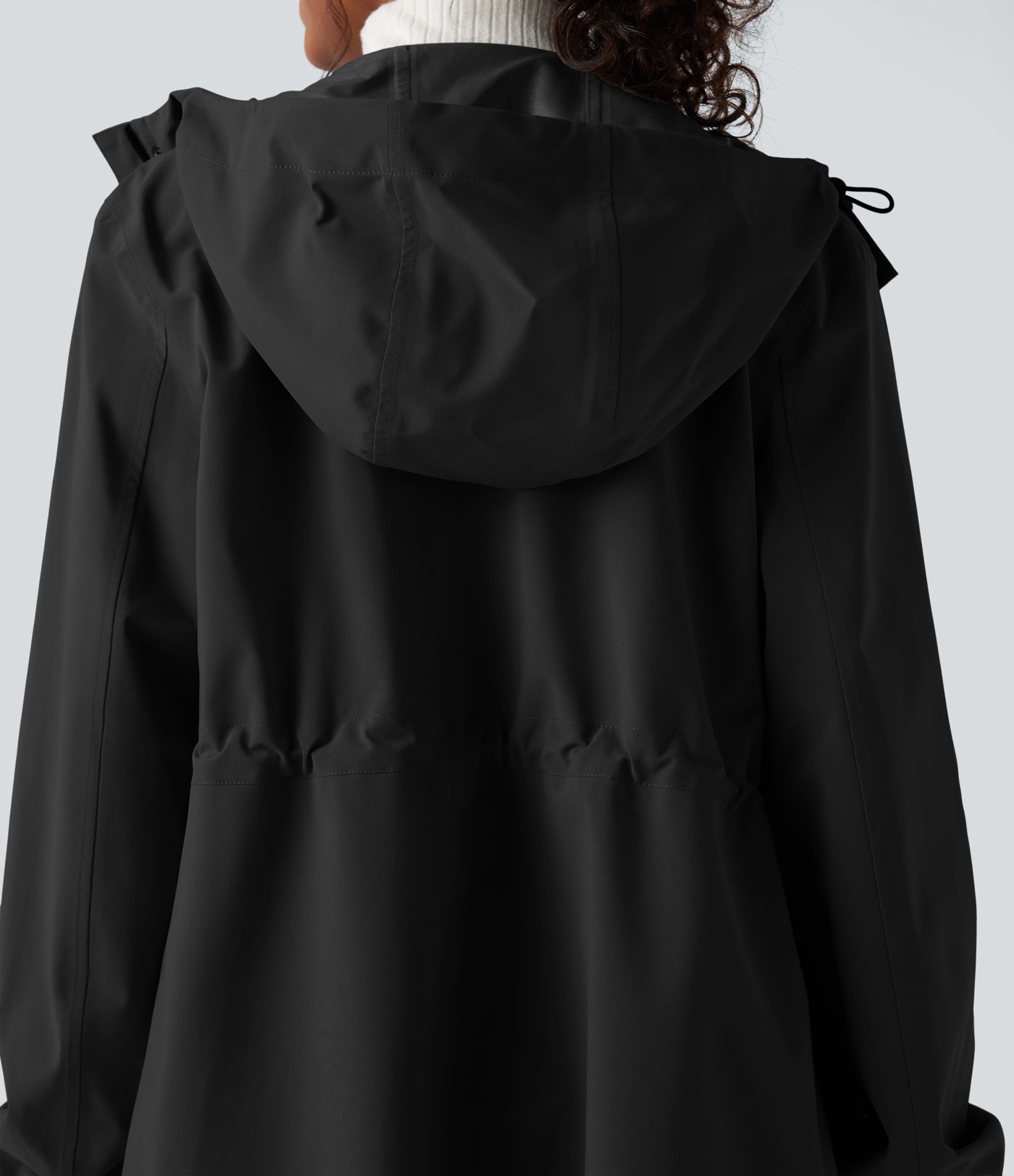 Waterproof Hooded Long Sleeve Longline Casual Jacket with Pockets