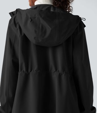 Waterproof Hooded Long Sleeve Longline Casual Jacket with Pockets