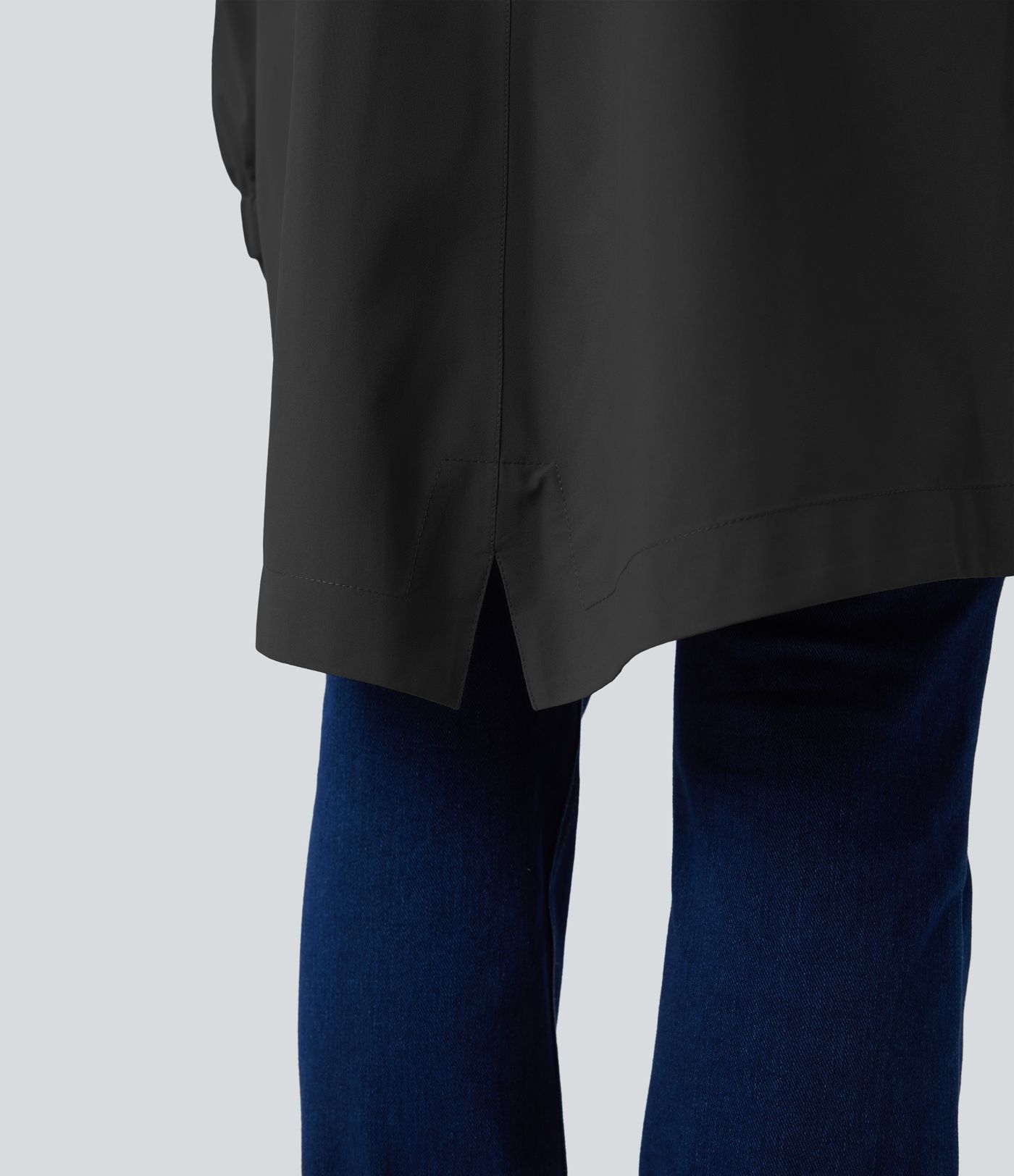 Waterproof Hooded Long Sleeve Longline Casual Jacket with Pockets