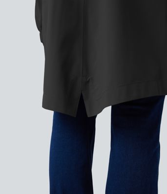 Waterproof Hooded Long Sleeve Longline Casual Jacket with Pockets