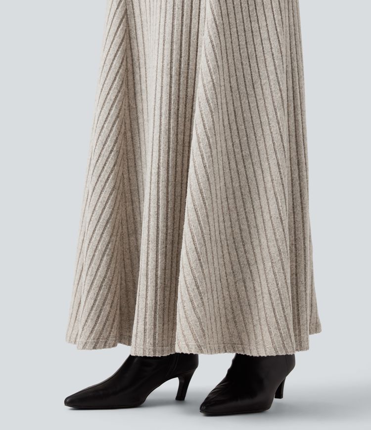 Ribbed Knit High-waisted Maxi Casual A-line Skirt
