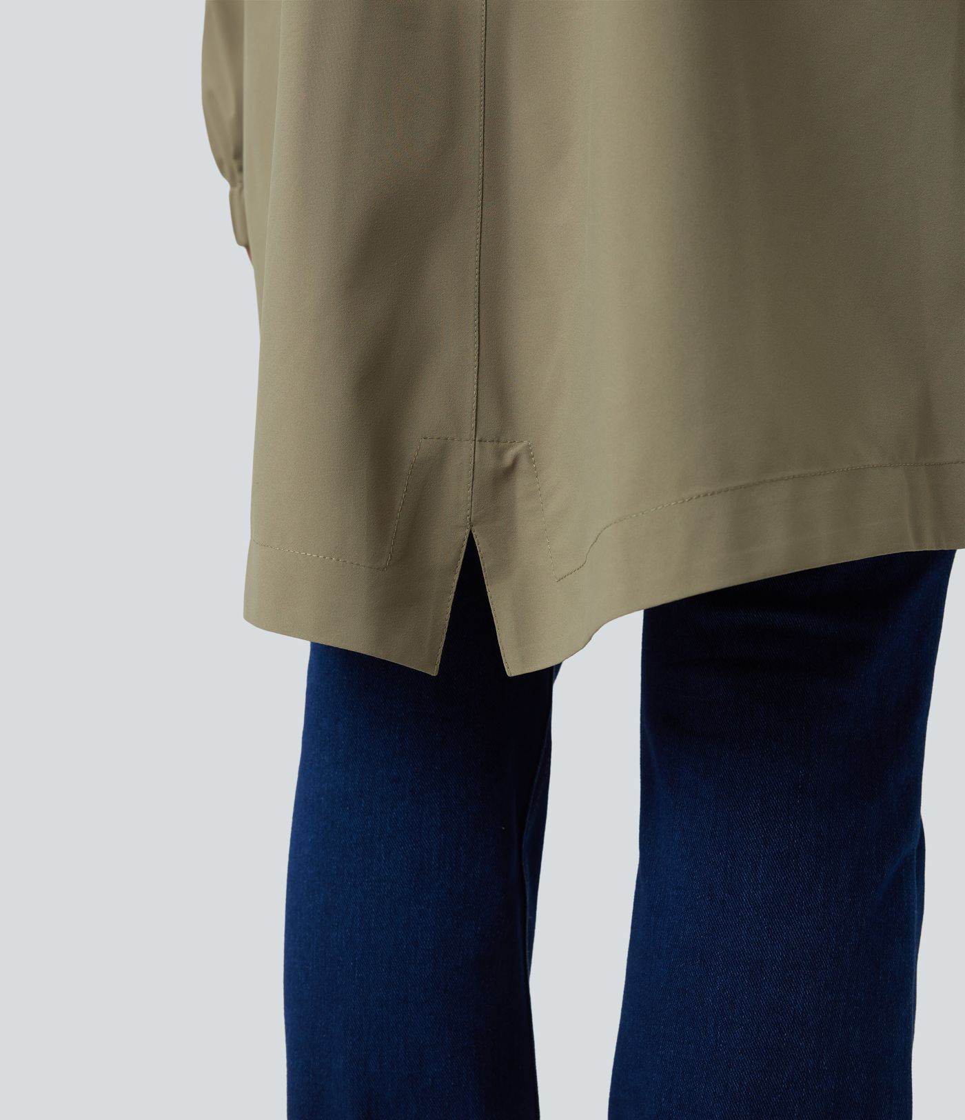 Waterproof Hooded Long Sleeve Longline Casual Jacket with Pockets