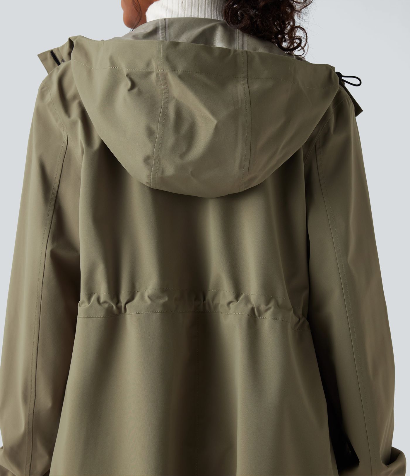 Waterproof Hooded Long Sleeve Longline Casual Jacket with Pockets