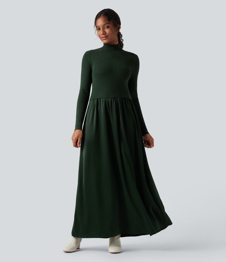 Mock Neck Long Sleeve Maxi Work Sweater Dress