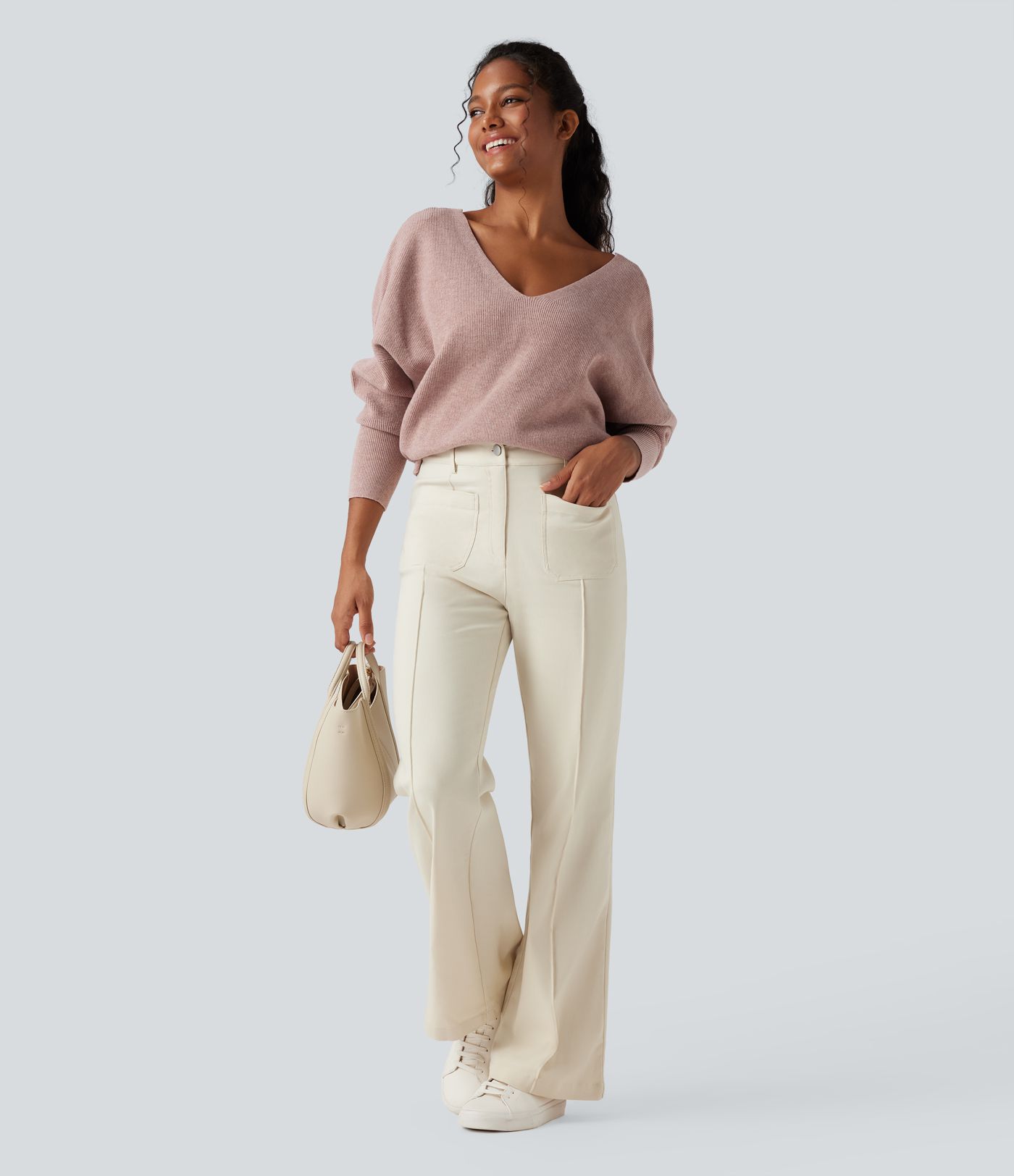 Pull cape décontracté réversible à décolleté en V et manches longues