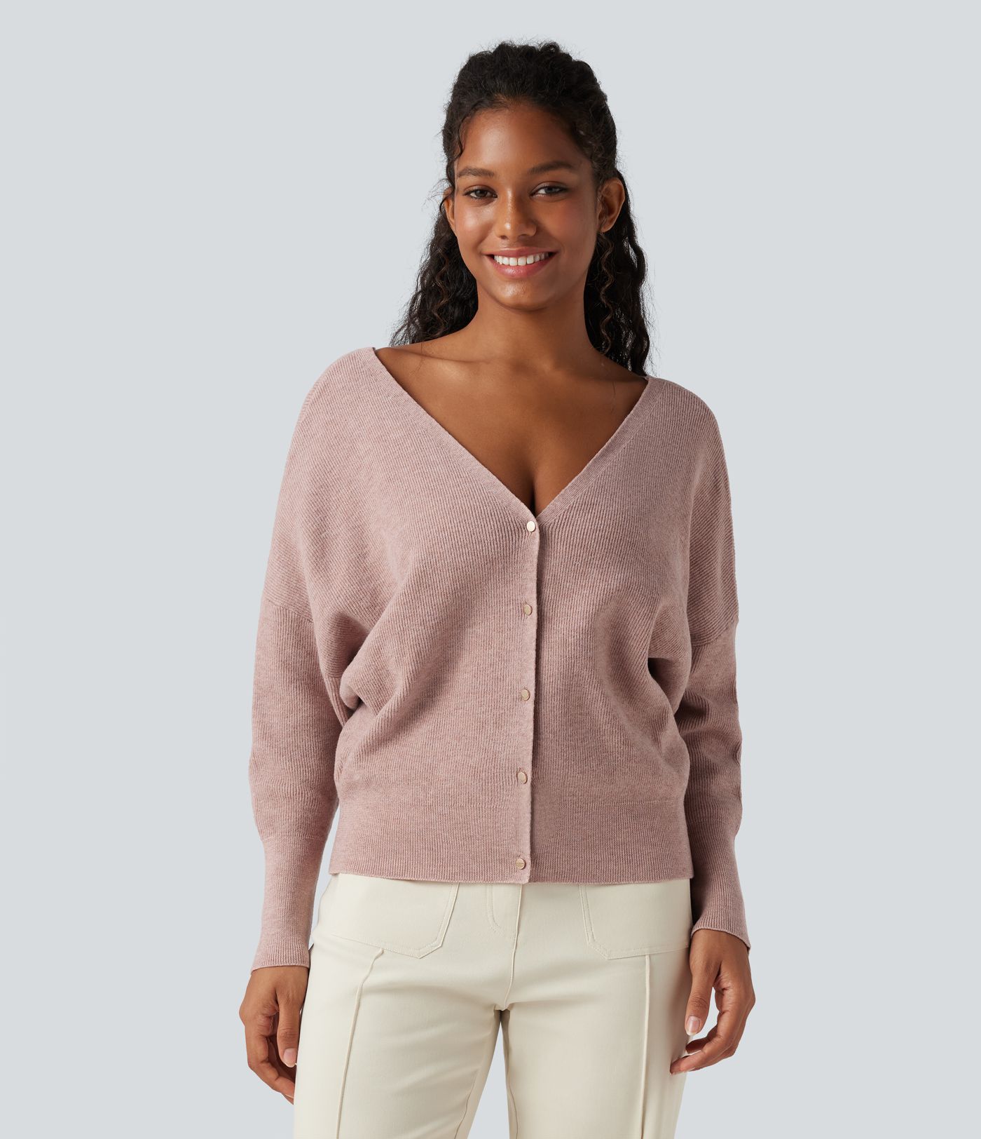 Pull cape décontracté réversible à décolleté en V et manches longues