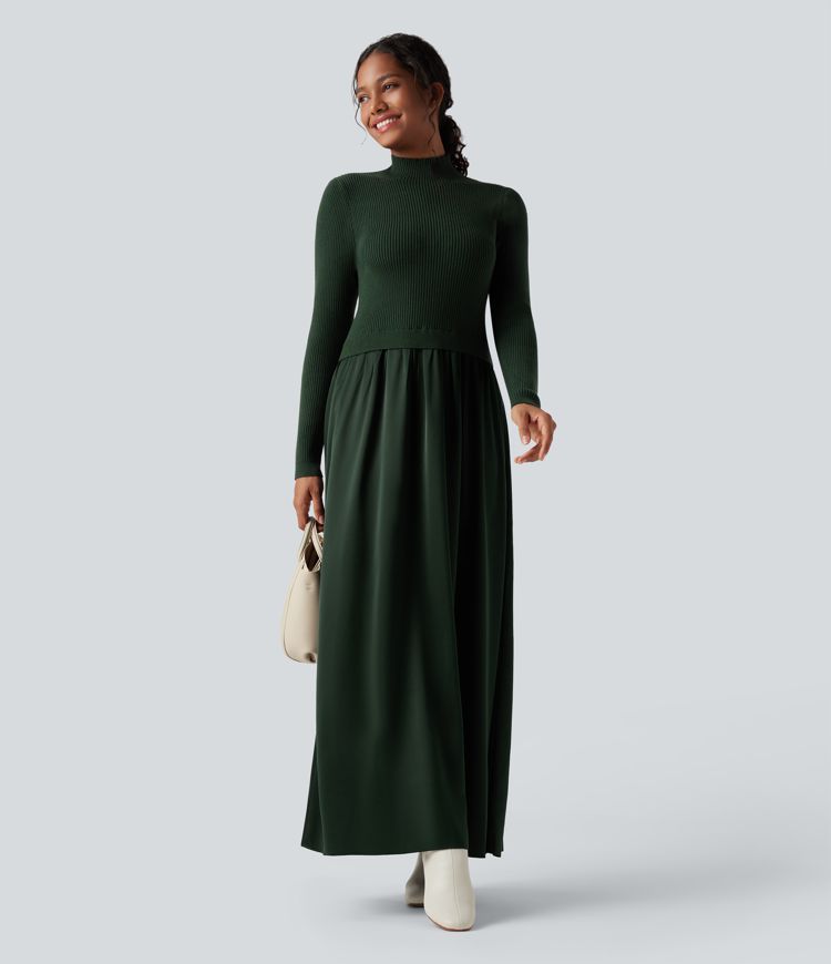 Mock Neck Long Sleeve Maxi Work Jumper Dress