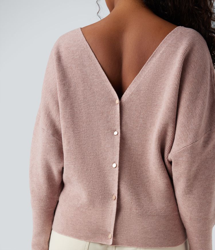 Pull cape décontracté réversible à décolleté en V et manches longues