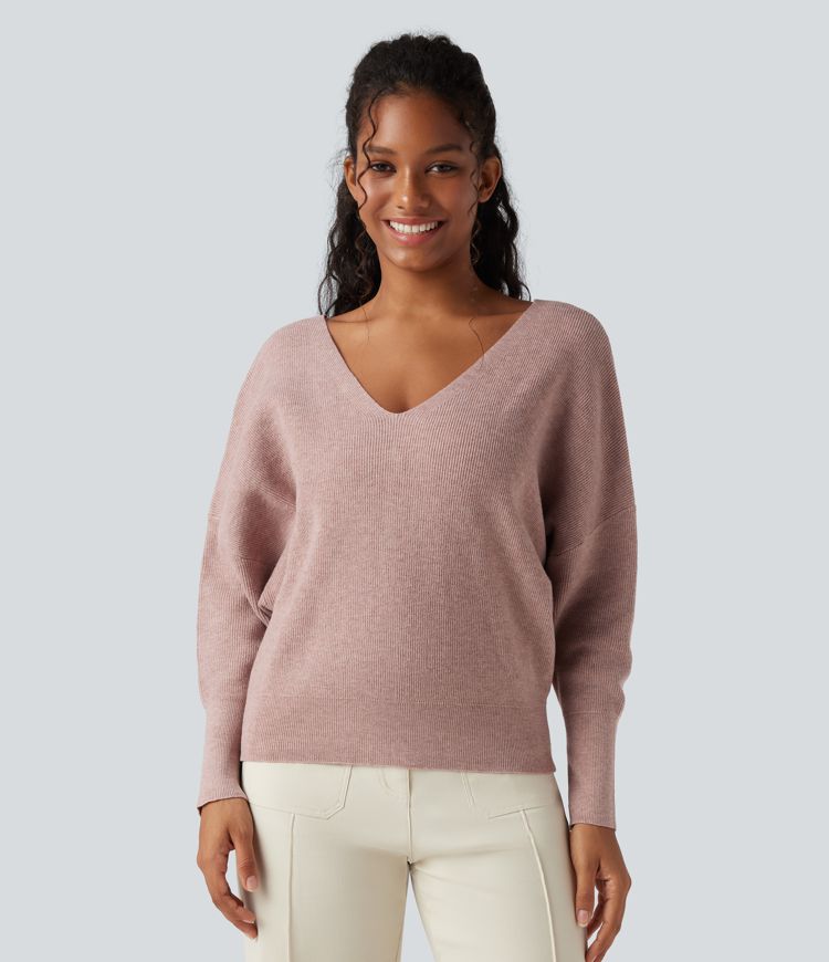 Pull cape décontracté réversible à décolleté en V et manches longues