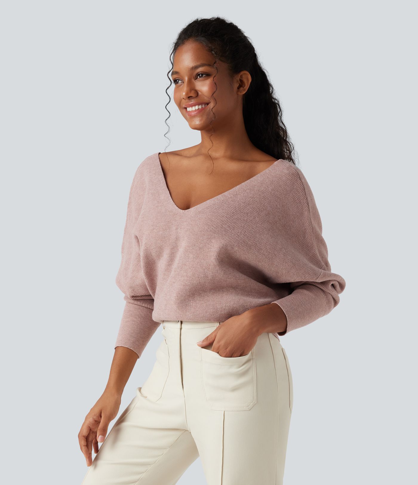 Pull cape décontracté réversible à décolleté en V et manches longues