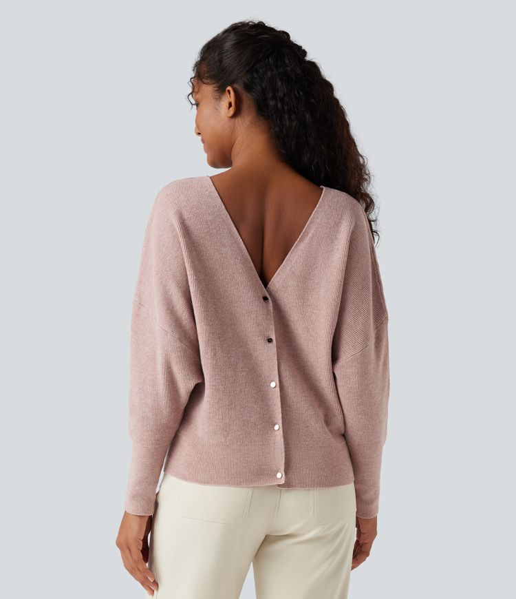 Pull cape décontracté réversible à décolleté en V et manches longues