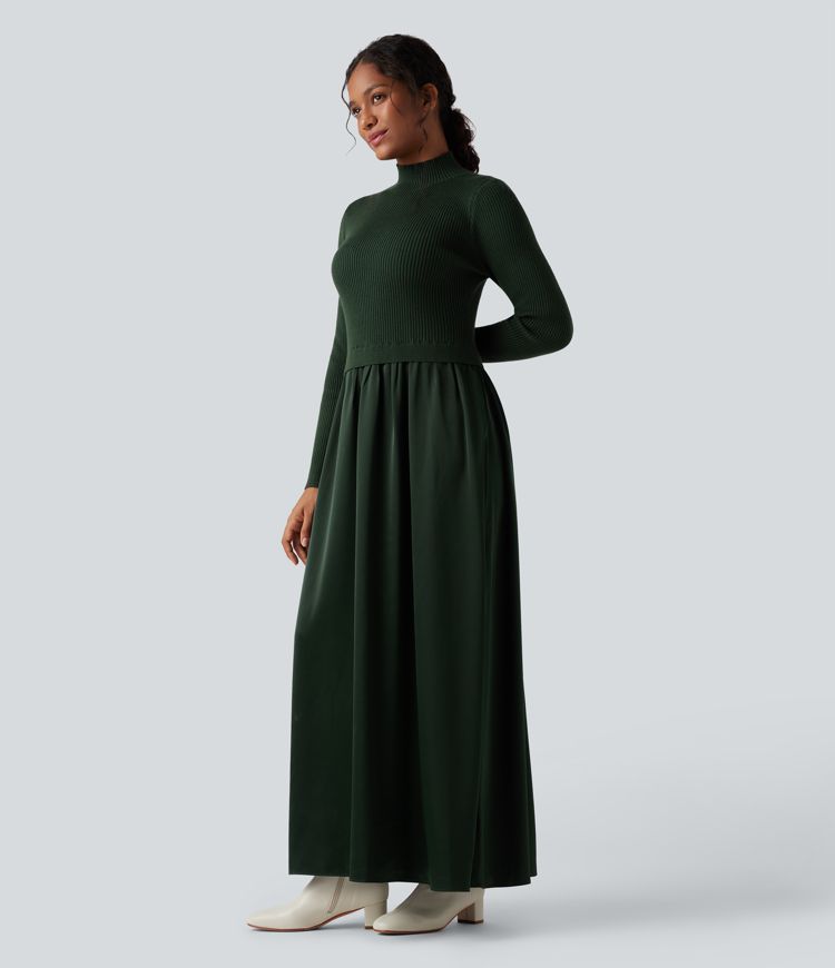 Mock Neck Long Sleeve Maxi Work Jumper Dress
