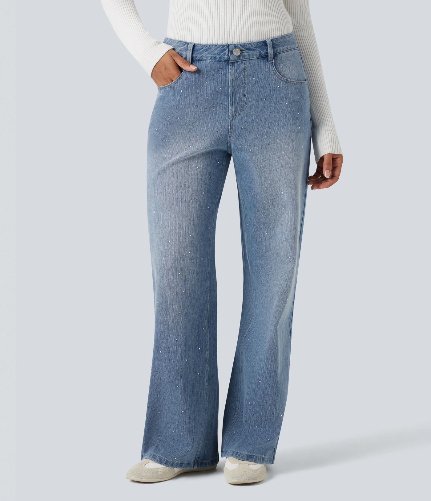 Halara Flex™ High Waisted Rhinestone Casual Jeans with Pockets