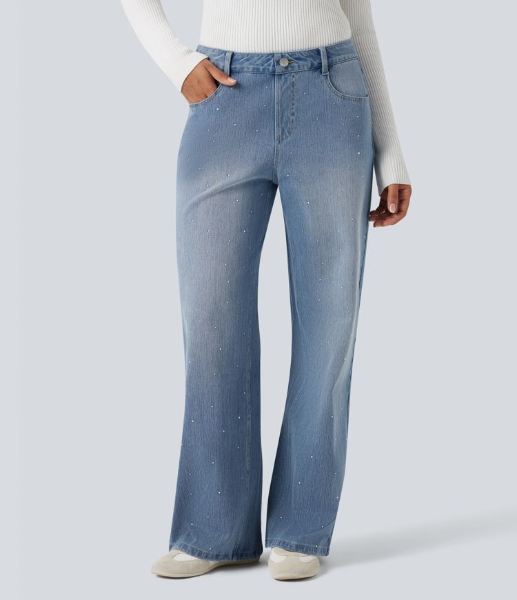 Halara Flex™ High Waisted Rhinestone Casual Jeans with Pockets