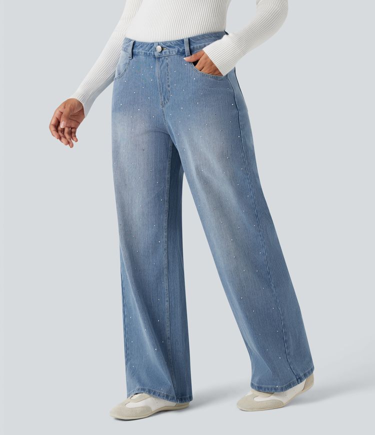 Halara Flex™ High Waisted Rhinestone Casual Jeans with Pockets