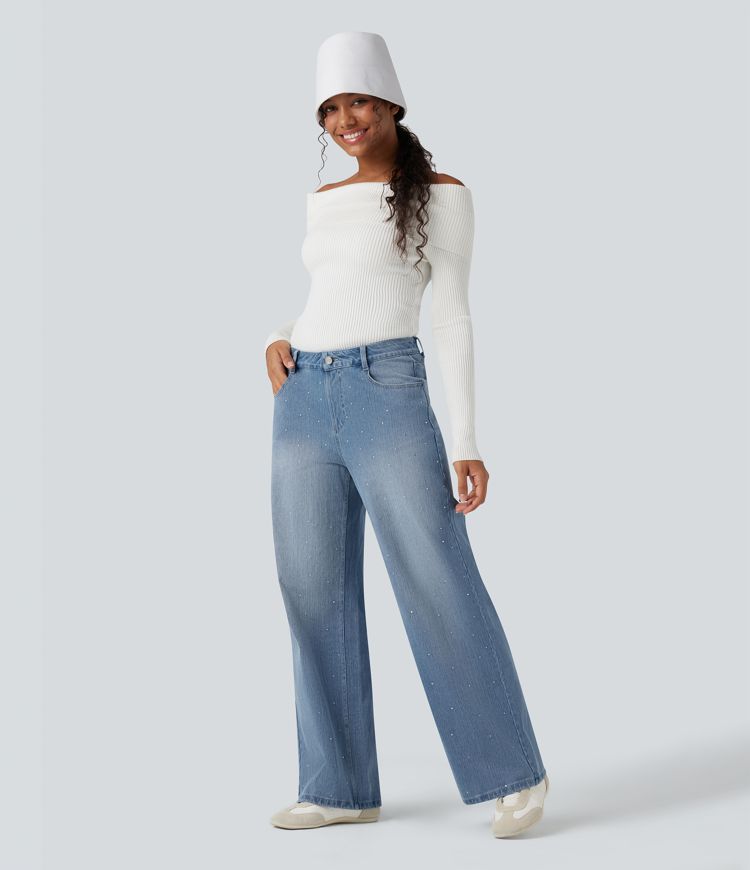 Halara Flex™ High Waisted Rhinestone Casual Jeans with Pockets