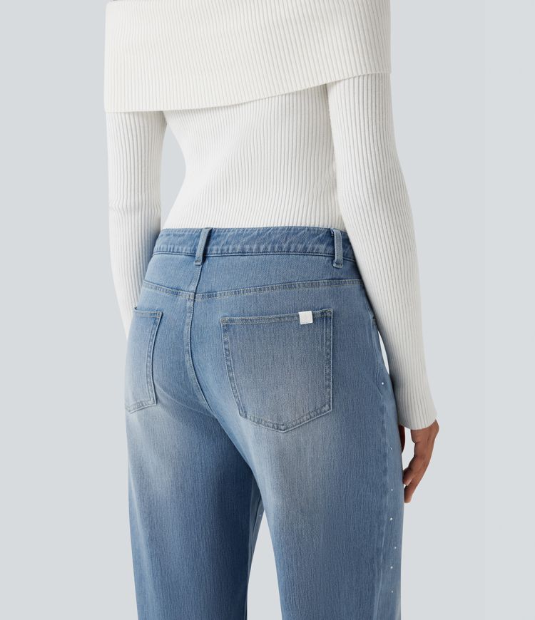 Halara Flex™ High Waisted Rhinestone Casual Jeans with Pockets