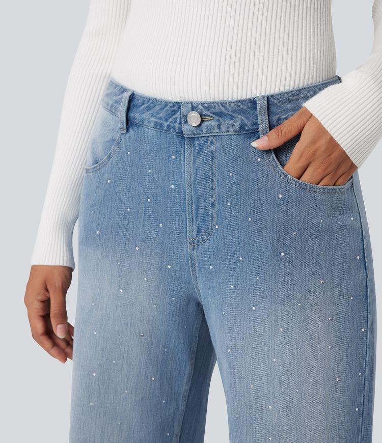 Halara Flex™ High Waisted Rhinestone Casual Jeans with Pockets