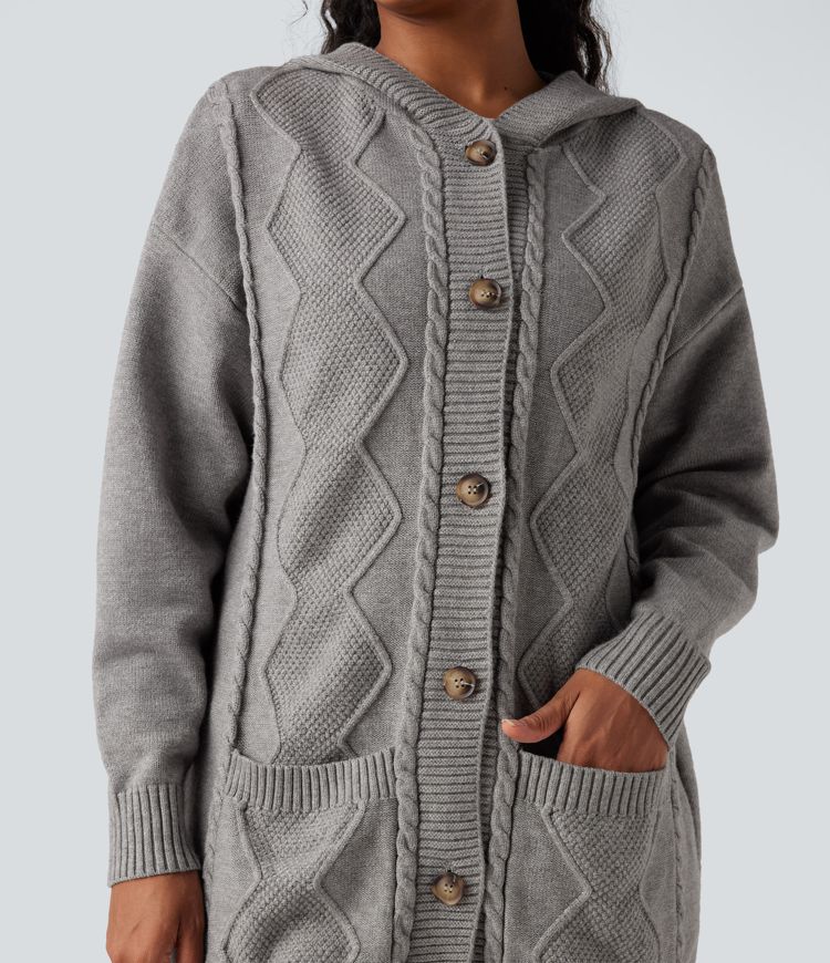 Hooded Button Fly Casual Cardigan with Pockets