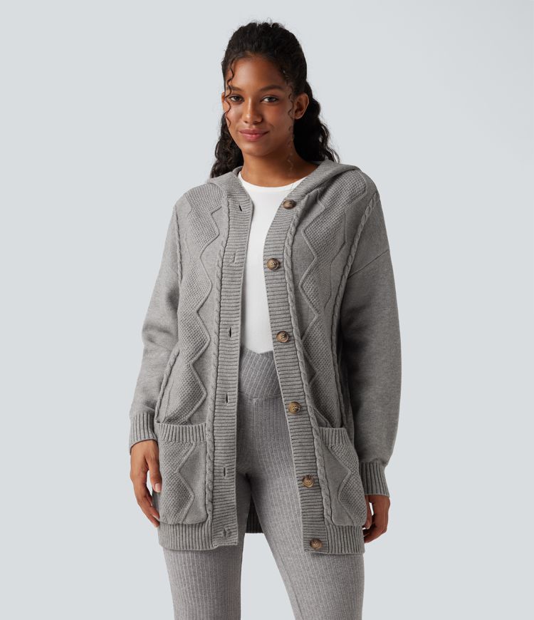 Hooded Button Fly Casual Cardigan with Pockets