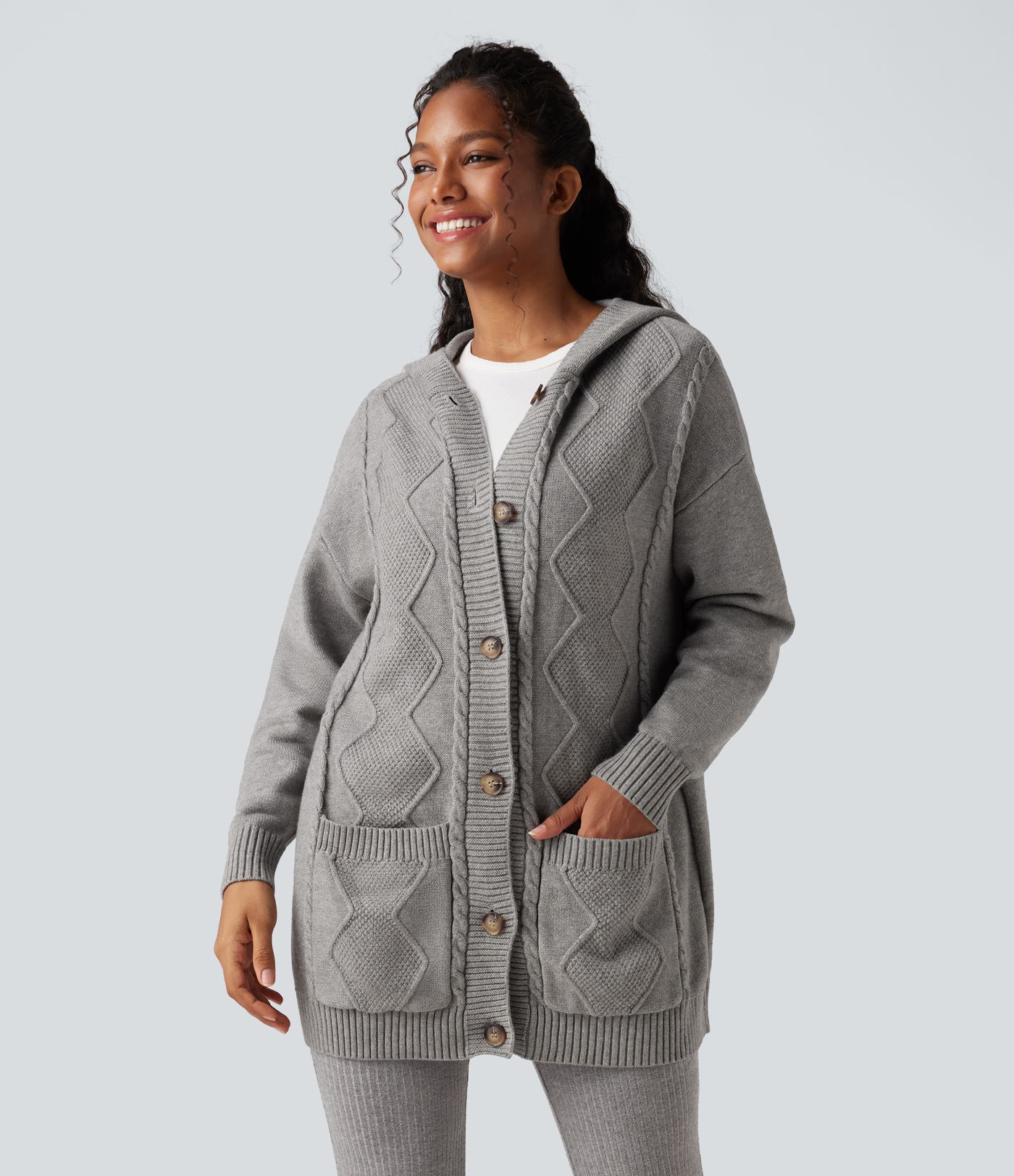 Hooded Button Fly Casual Cardigan with Pockets