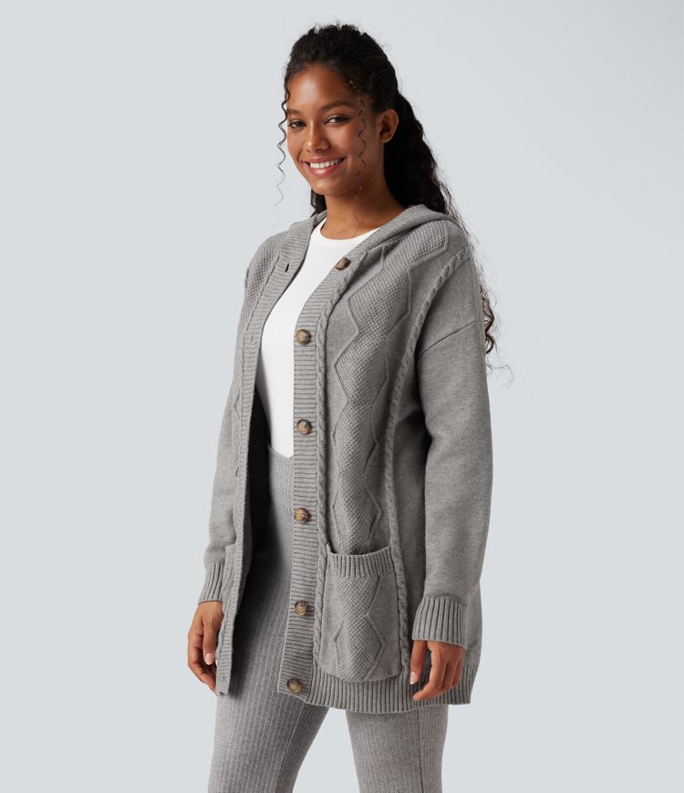 Hooded Button Fly Casual Cardigan with Pockets