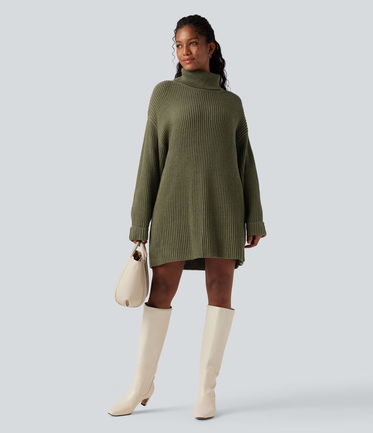 Robe pull courte tailleur col montant manches longues