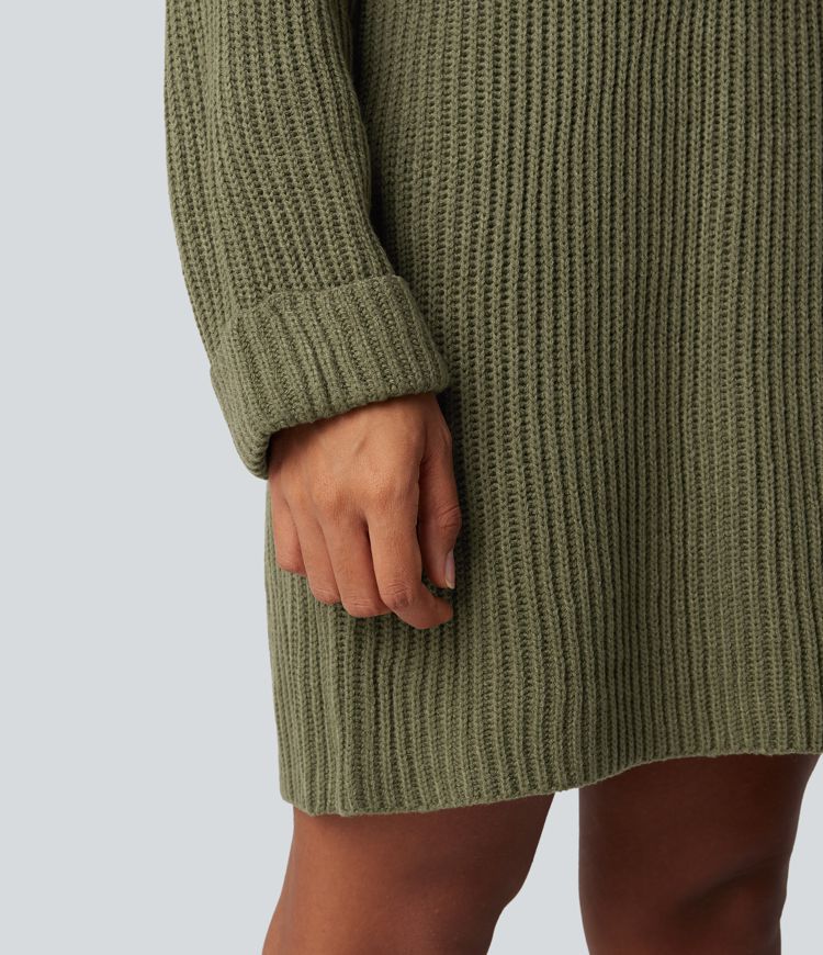 Robe pull courte tailleur col montant manches longues