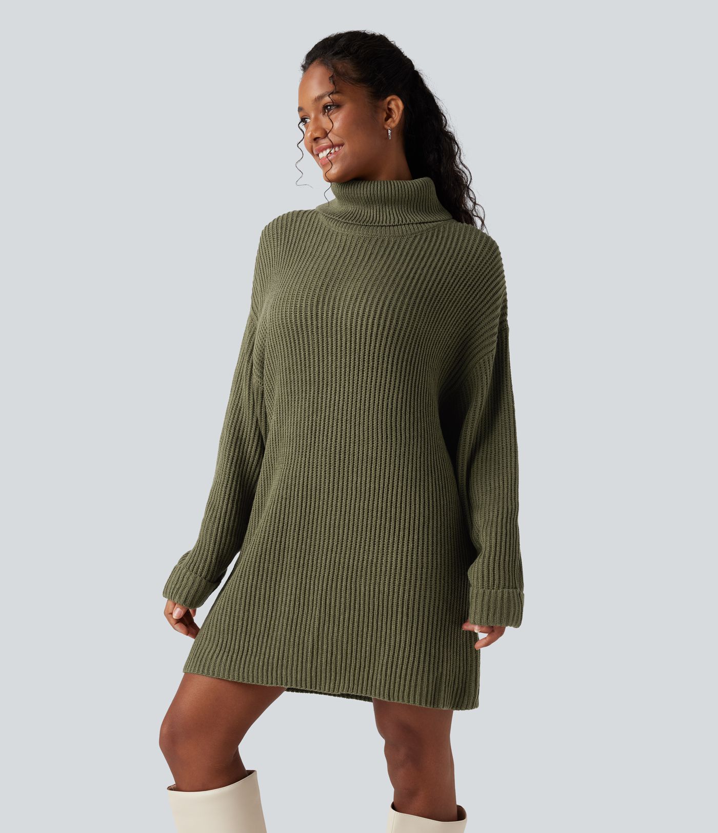 Robe pull courte tailleur col montant manches longues