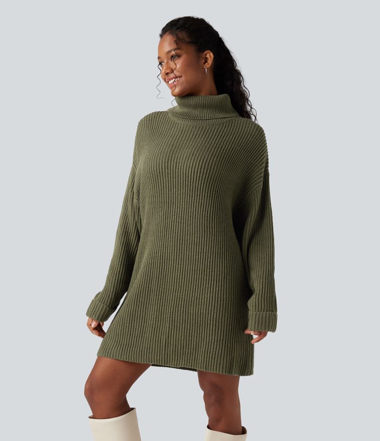 Robe pull courte tailleur col montant manches longues