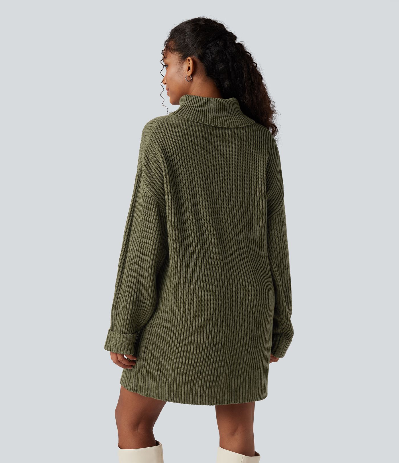 Robe pull courte tailleur col montant manches longues