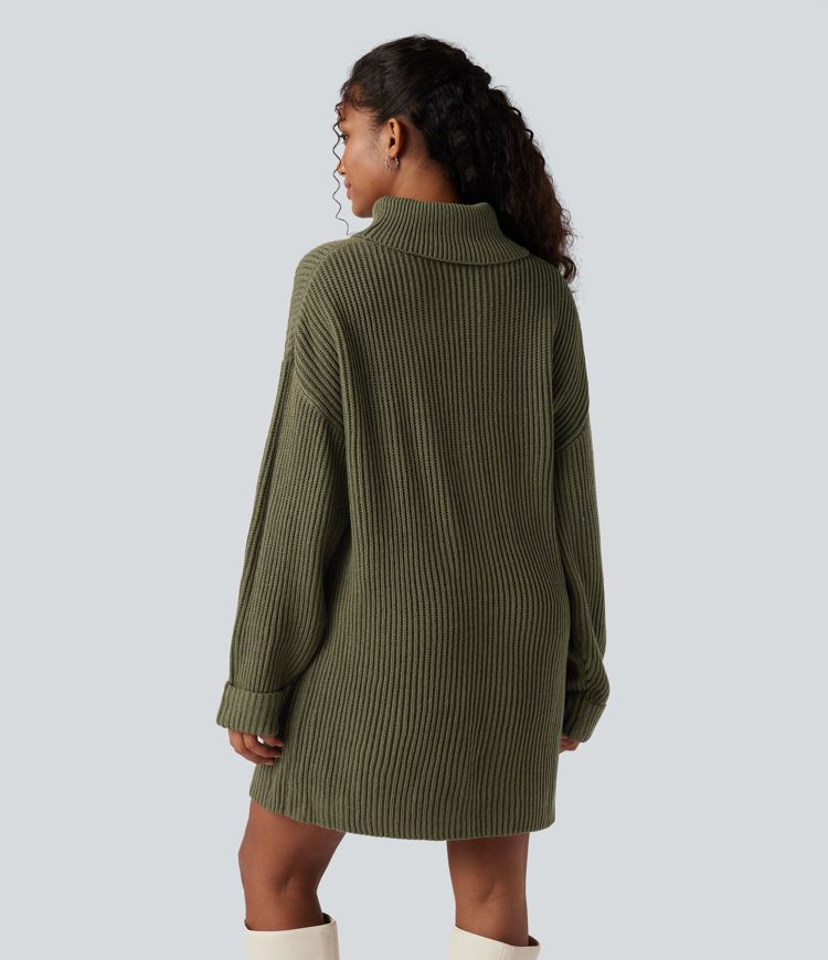 Robe pull courte tailleur col montant manches longues