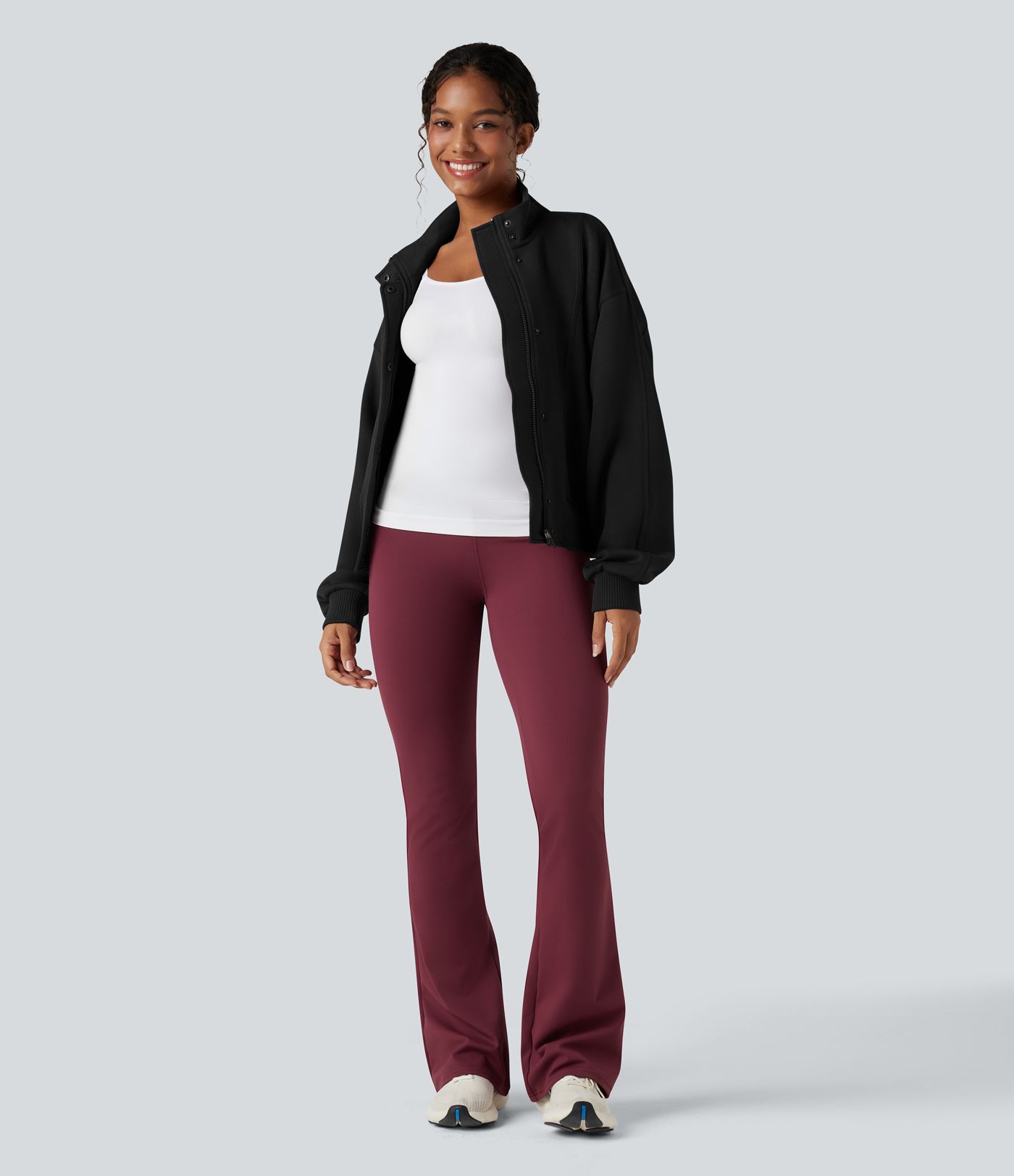 SpacerTek™ High-neck Batwing Sleeve Contrast Ribbed Workout Jacket with Pockets