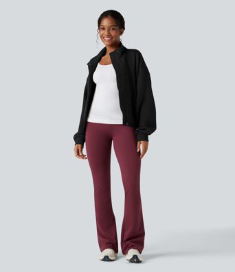 SpacerTek™ High-neck Batwing Sleeve Contrast Ribbed Workout Jacket with Pockets