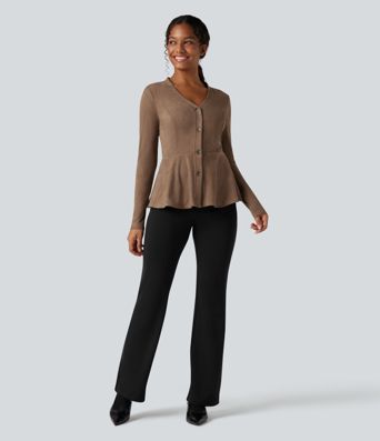 V-neck Long Sleeve Ruffle Hem Casual Suede Jacket