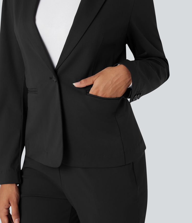 Wrinkle-resistant Notched Collar Long Sleeve Slim Work Blazer with Pockets