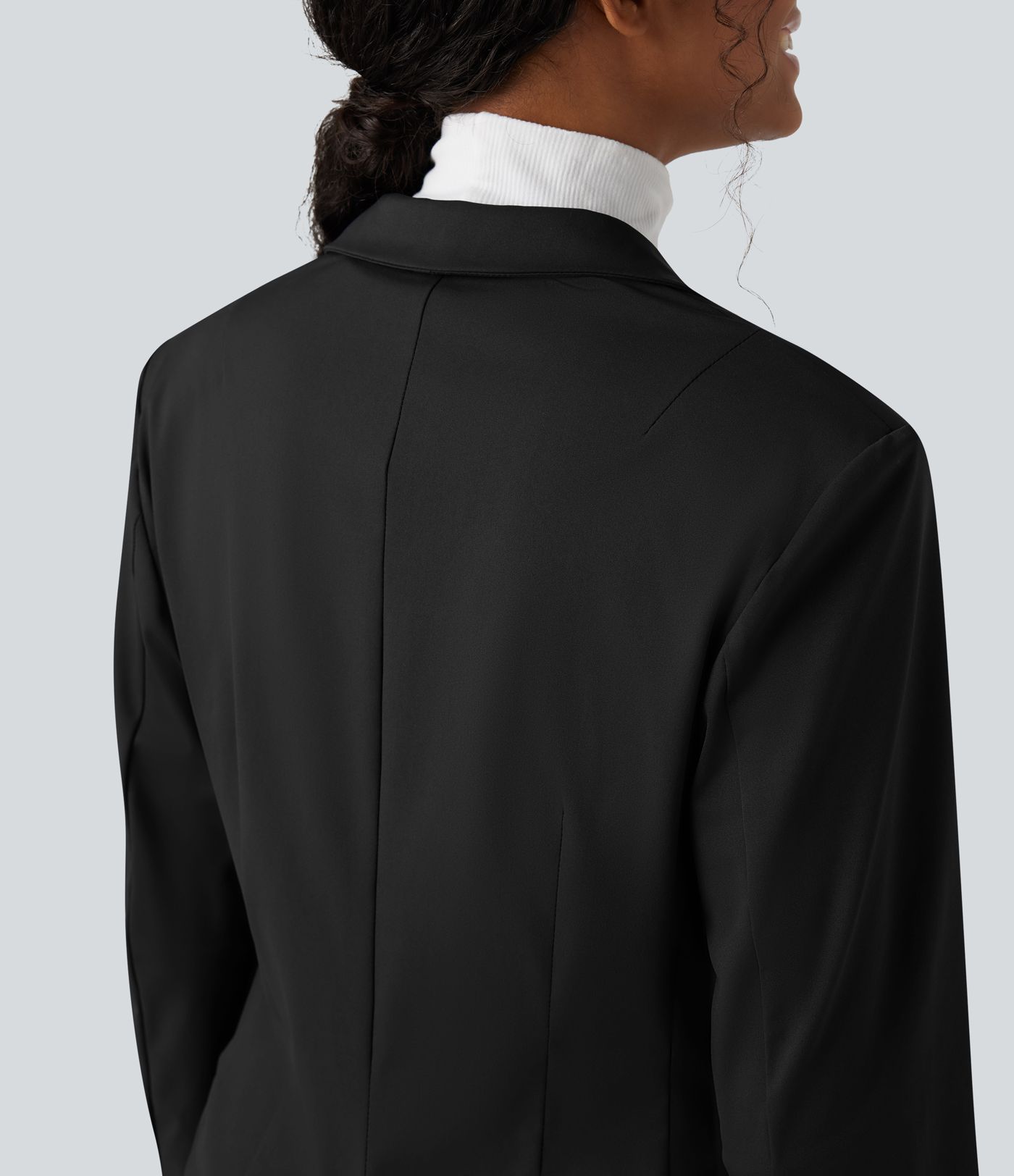 Wrinkle-resistant Notched Collar Long Sleeve Slim Work Blazer with Pockets