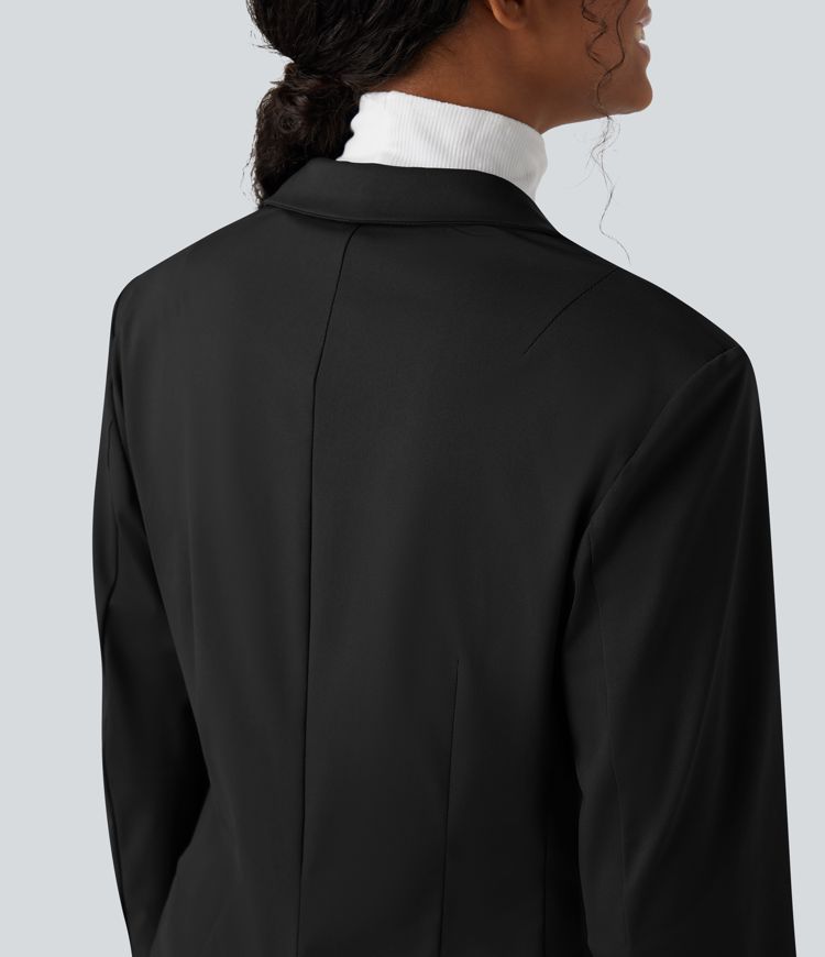 Wrinkle-resistant Notched Collar Long Sleeve Slim Work Blazer with Pockets