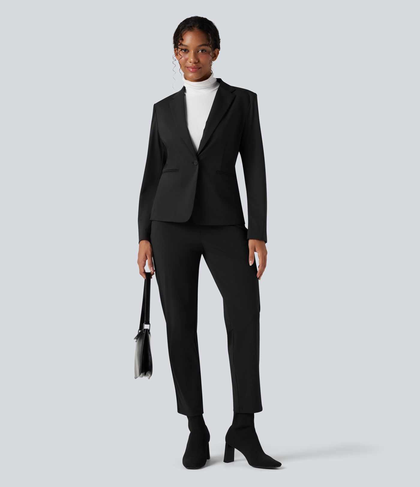 Wrinkle-resistant Notched Collar Long Sleeve Slim Work Blazer with Pockets